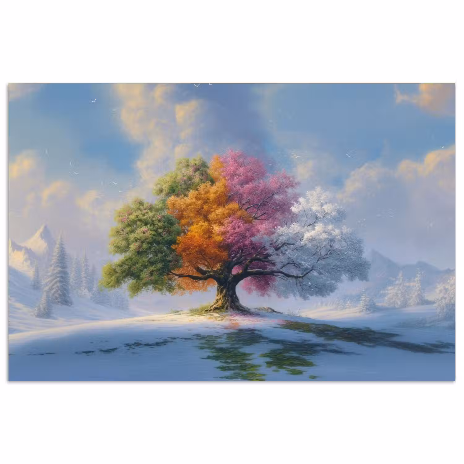 Boom - Seizoenen - Winter - Landschap poster papier klein -3d