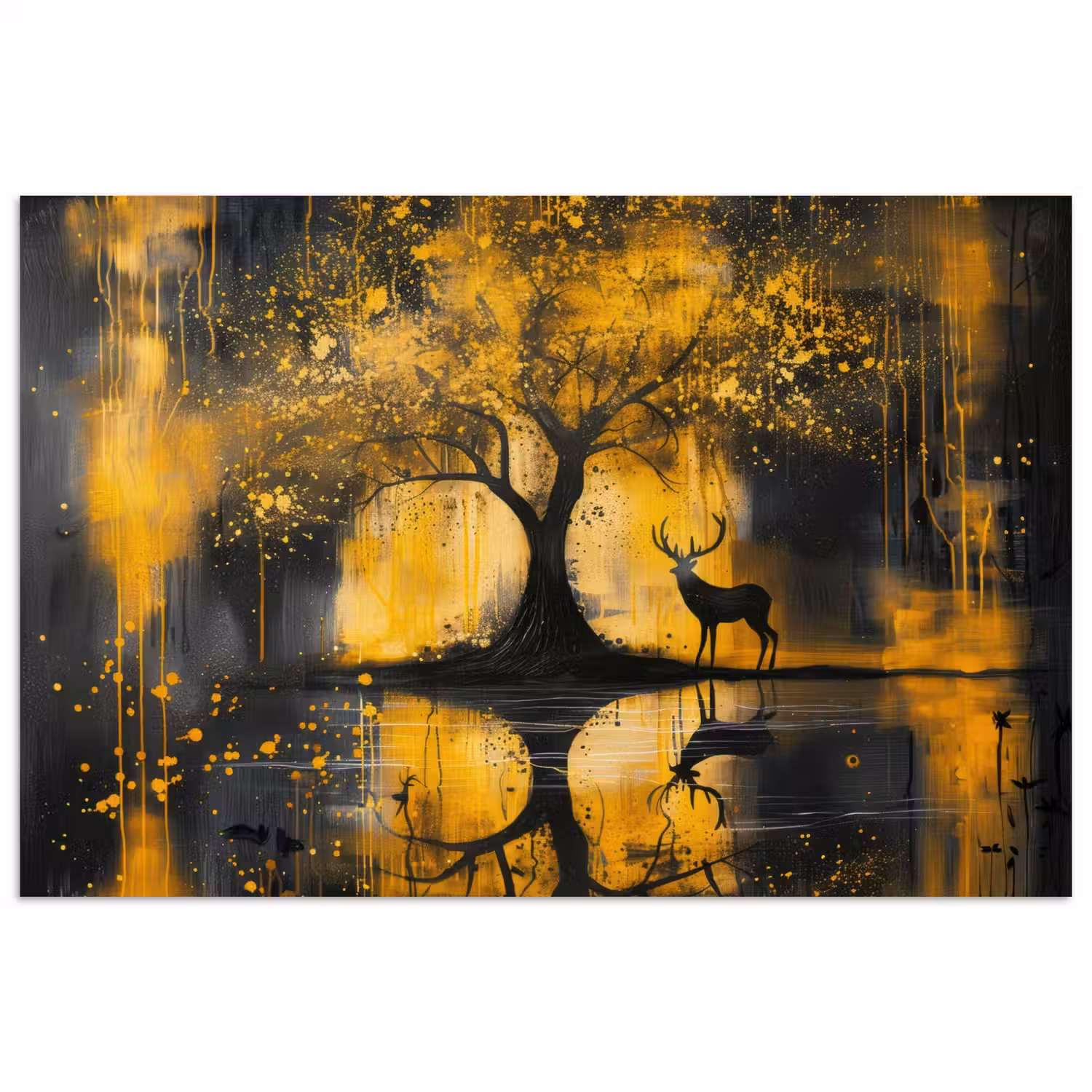 Boom - Verflook - Hert - Natuur - Goud poster papier klein -3d