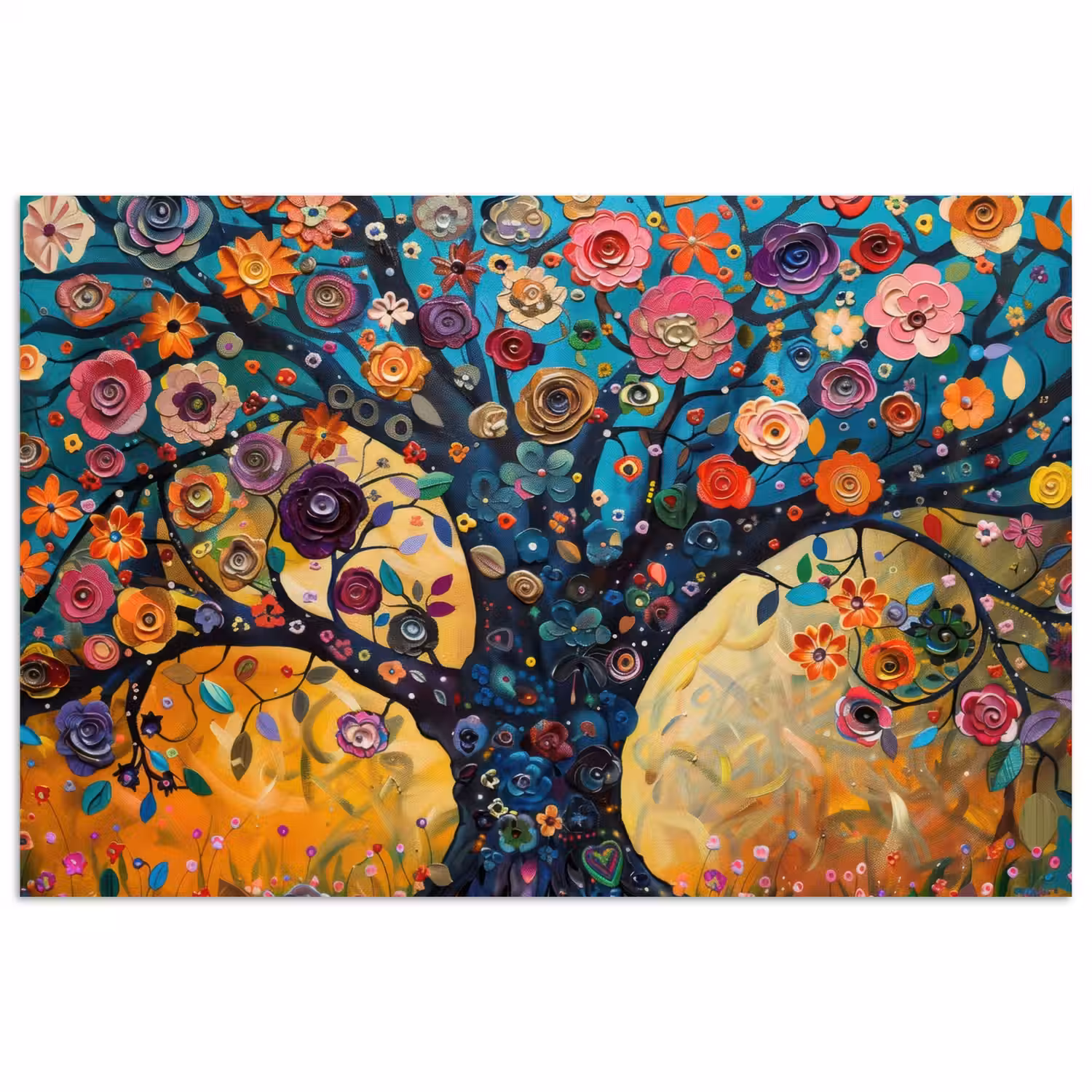 Boom - Levensboom - Kleurrijk - Bloemen - Modern poster papier klein -3d