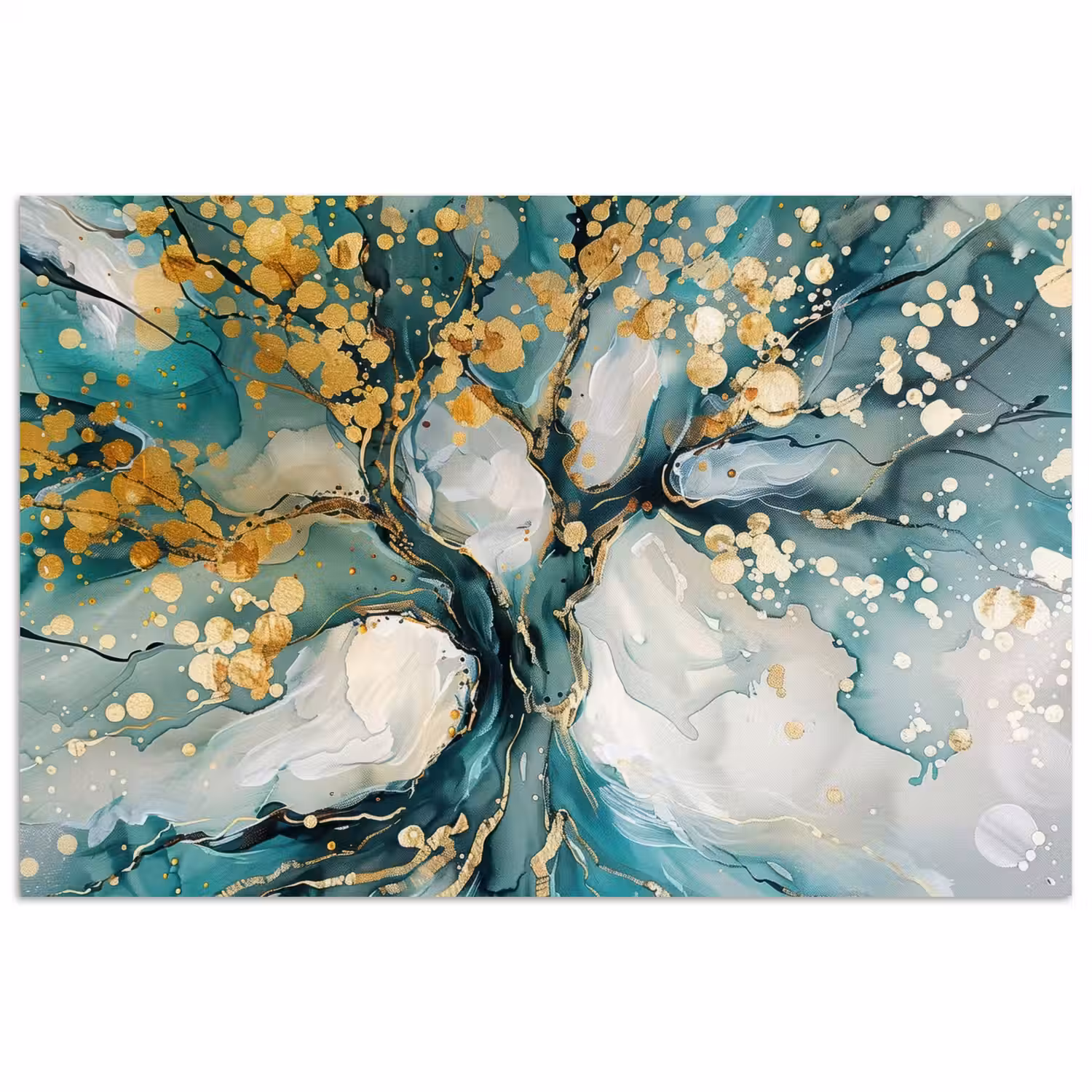 Boom - Modern - Verflook - Turquoise - Goud poster papier klein -3d