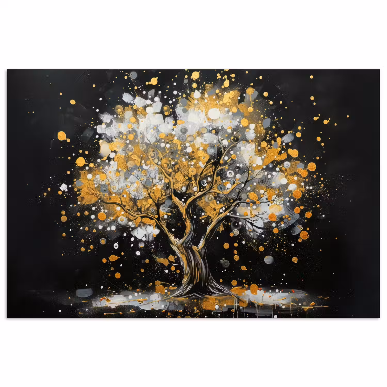 Boom - Zwart - Goud - Wit - Modern poster papier klein -3d
