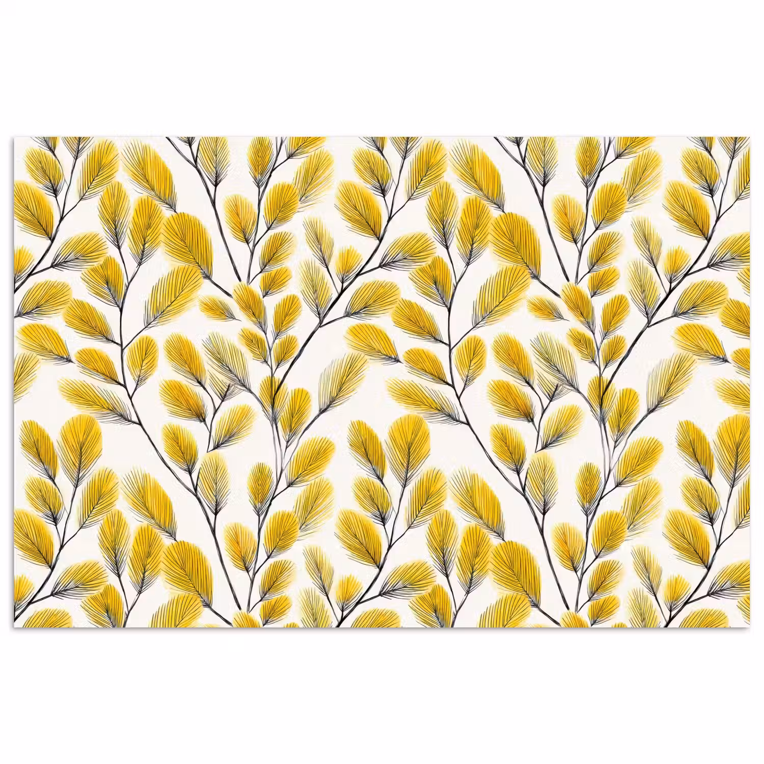 Bladeren - Botanisch - Elegant - Geel - Zwart poster papier klein 62 -3d