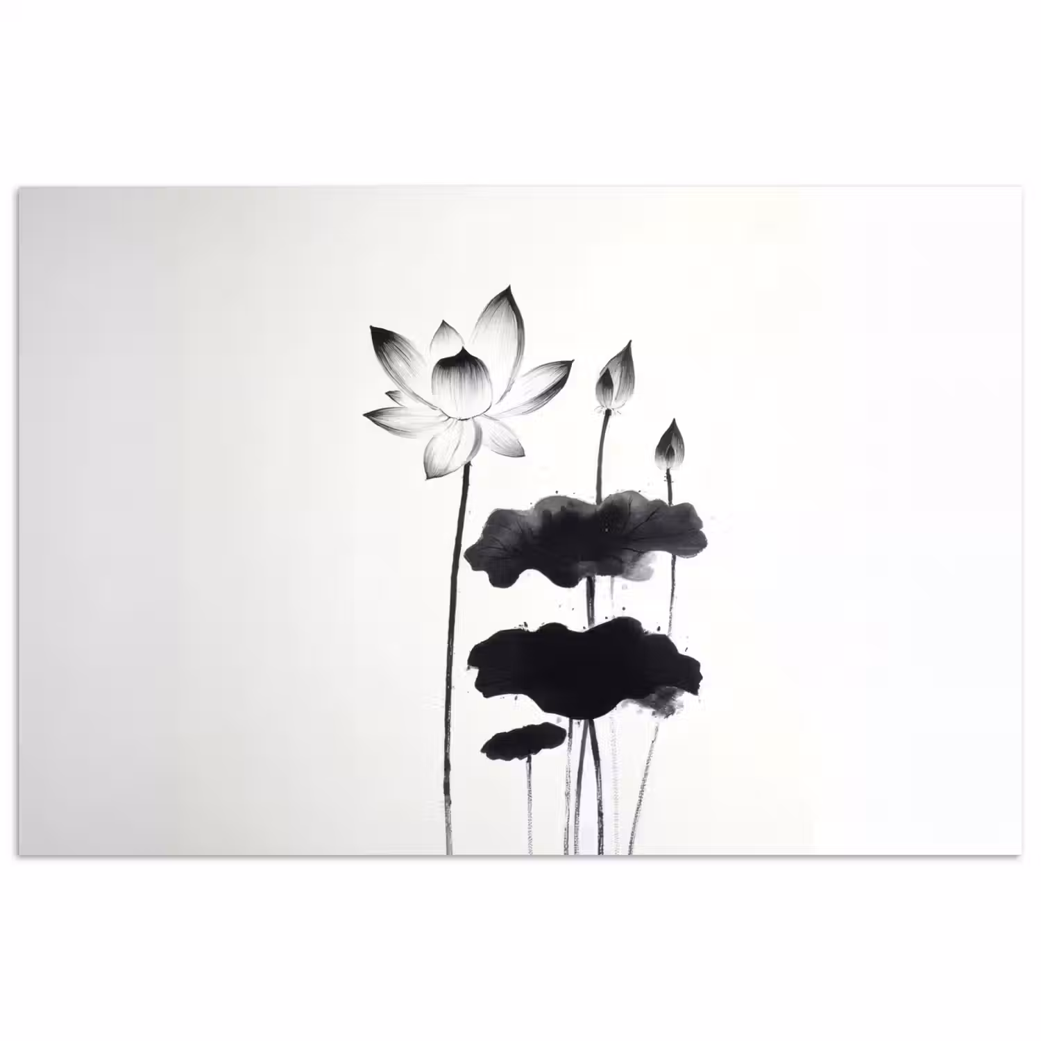 Bladeren - Zwart - Lotusbloem - Minimalitisch poster papier klein -3d
