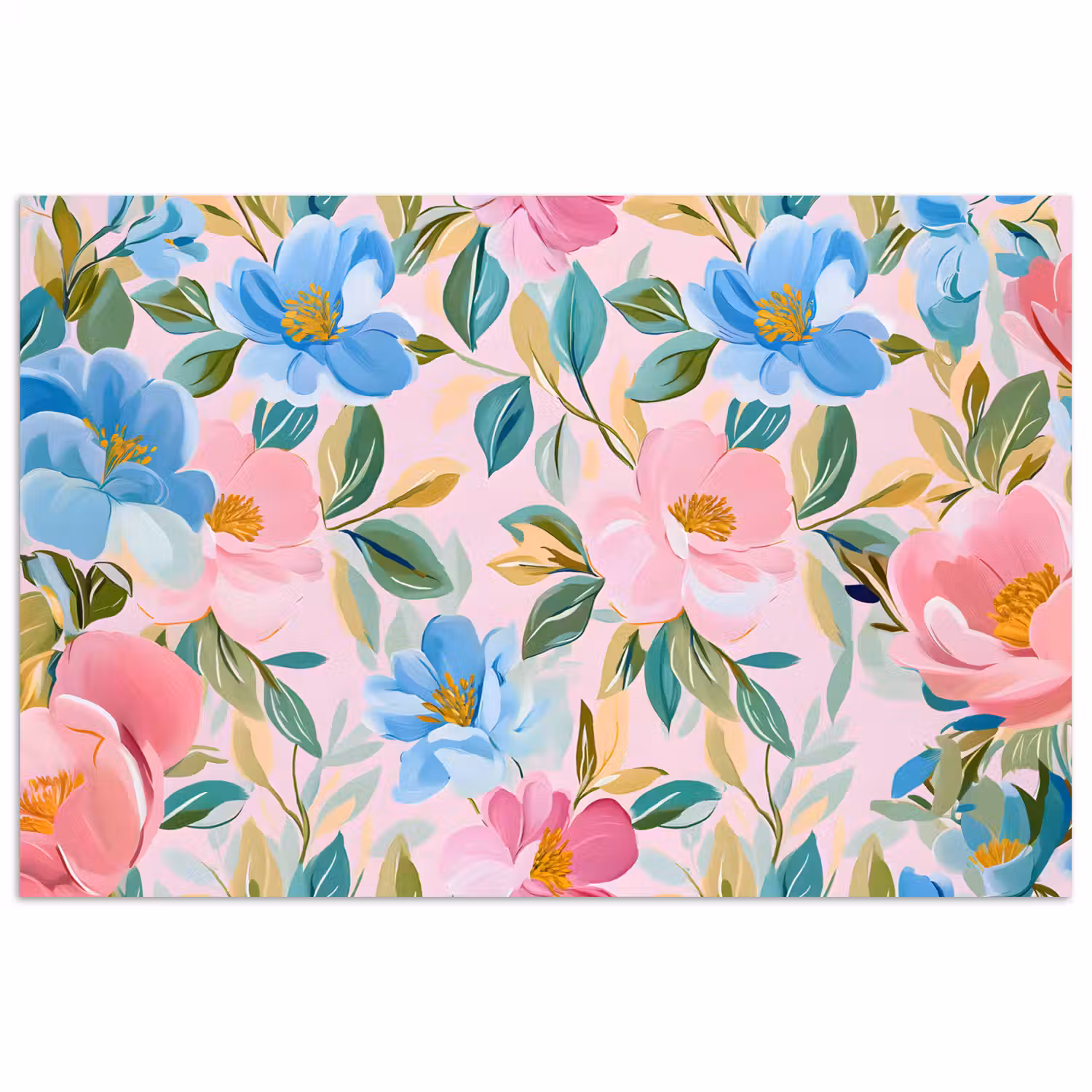 Blauw - Roze - Bloemen poster papier klein -3d