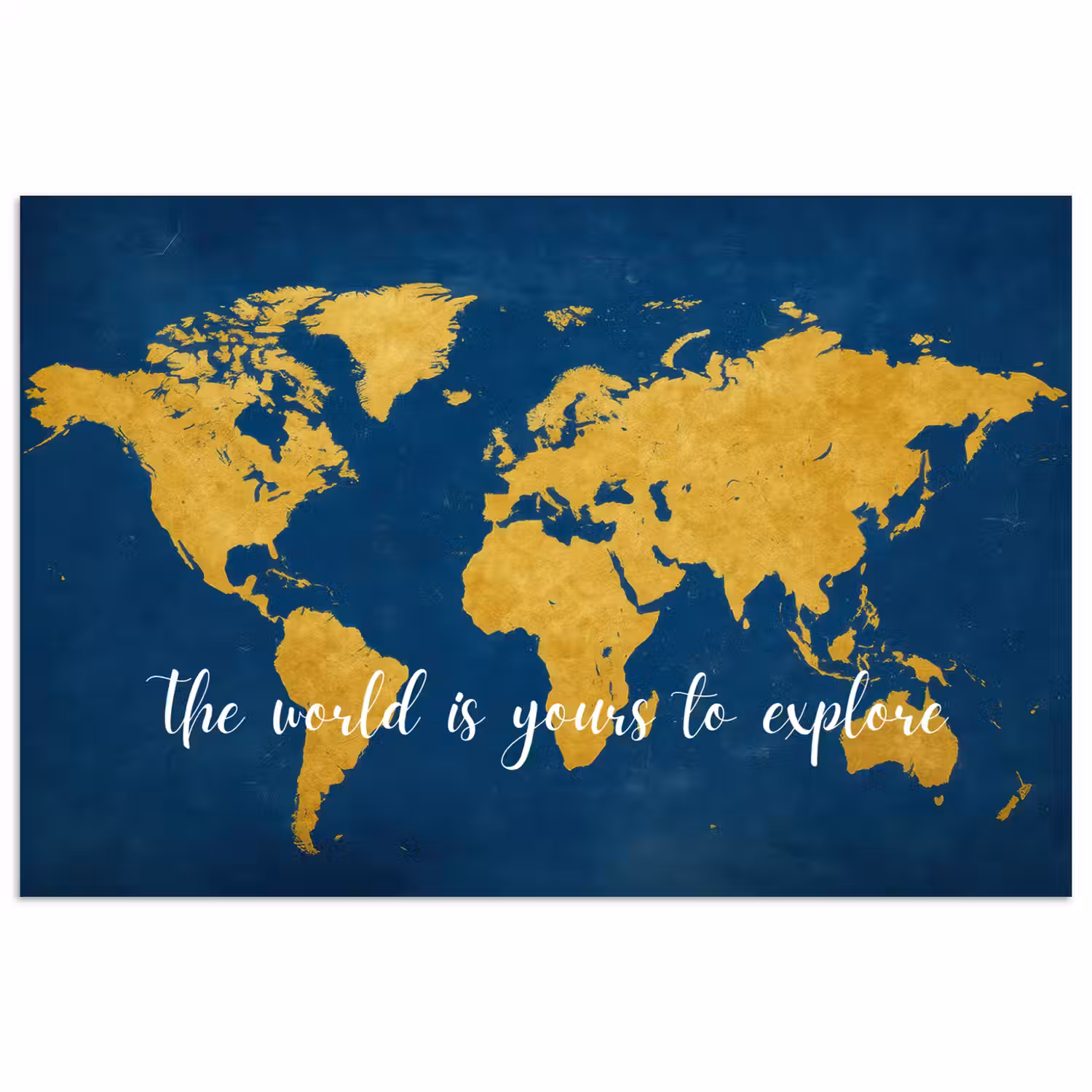 Blauw - Wereldkaart - Quote - Explore poster papier klein -3d