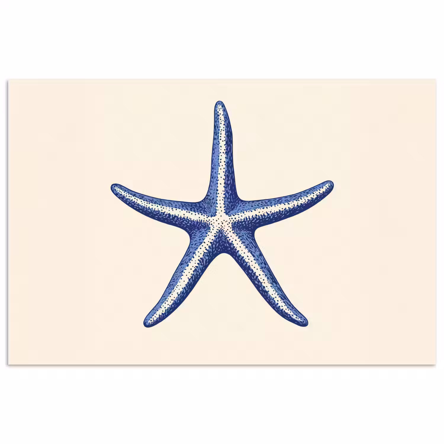 Blauwe zeester - Minimalistisch - Beige poster papier klein -3d