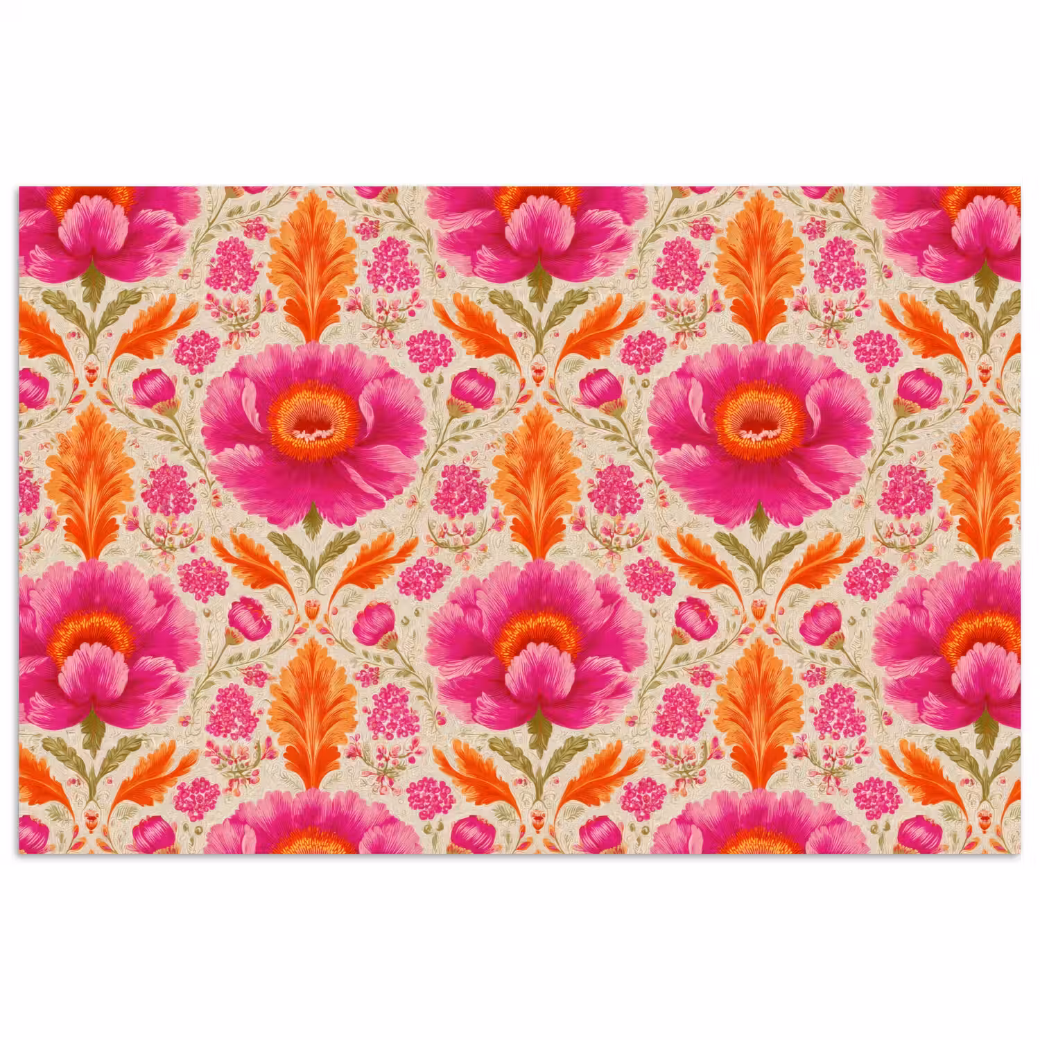Bloemen - Barok - Roze - Oranje poster papier klein 62 -3d