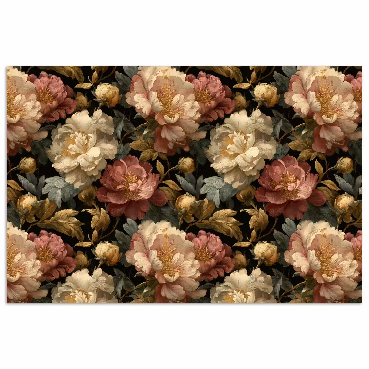 Bloemen - Barok - Patroon - Roze - Crème poster papier klein 62 -3d