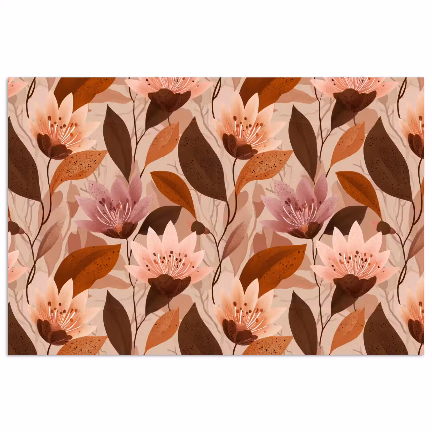 Bloemen - Bladeren - Bruin poster papier klein 62 -3d