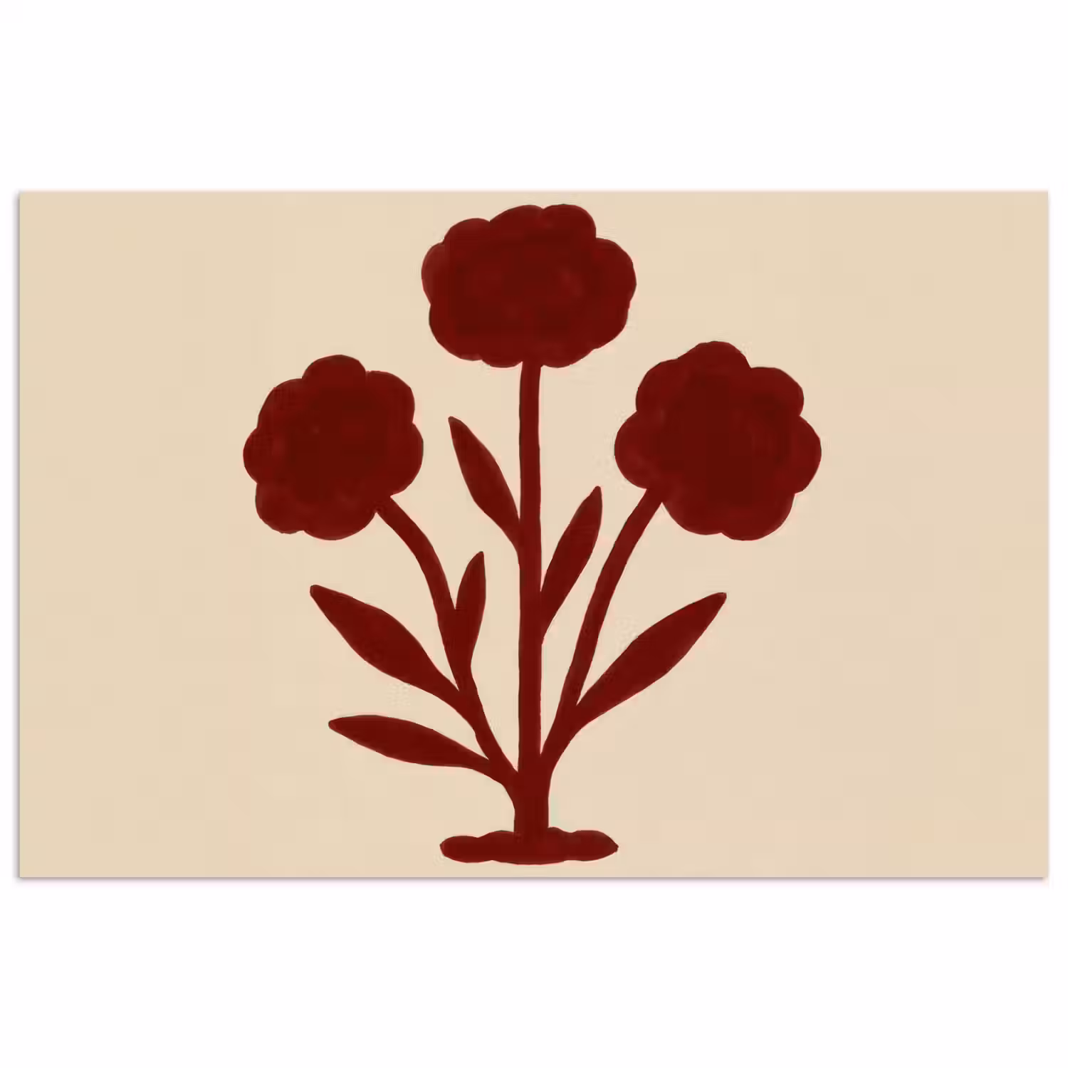 Bloemen - Bladeren - Rood - Minimalistisch poster papier klein -3d