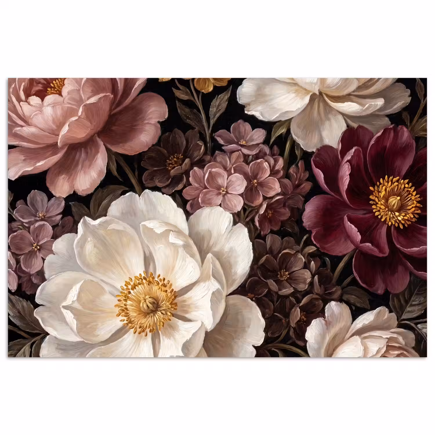 Bloemen - Boeket - Klassiek - Donker - Rood poster papier klein -3d