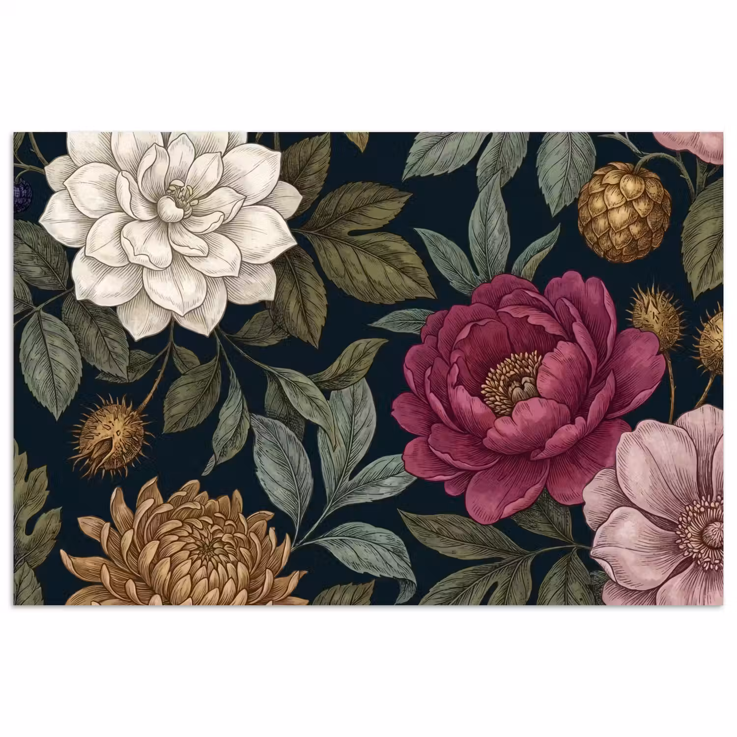 Bloemen - Botanisch - Illustratie - Donker - Vintage poster papier klein -3d