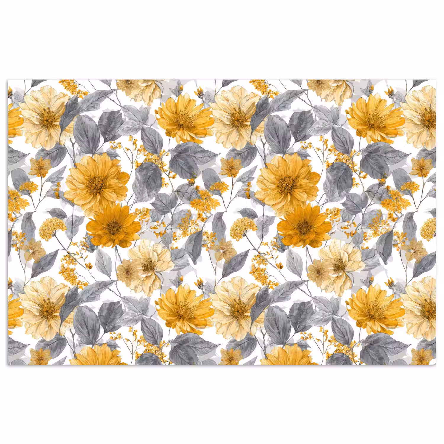 Bloemen - Botanisch - Elegant - Okergeel - Grijs poster papier klein 62 -3d