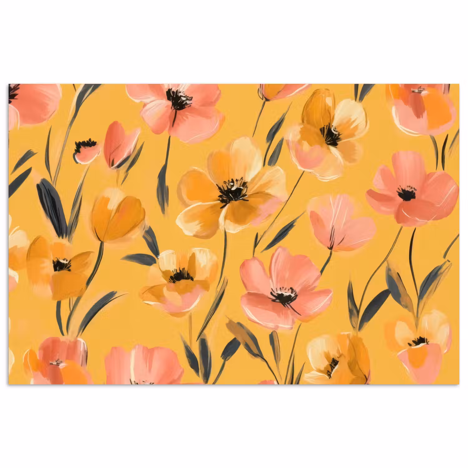 Bloemen - Geschilderd - Geel poster papier klein -3d