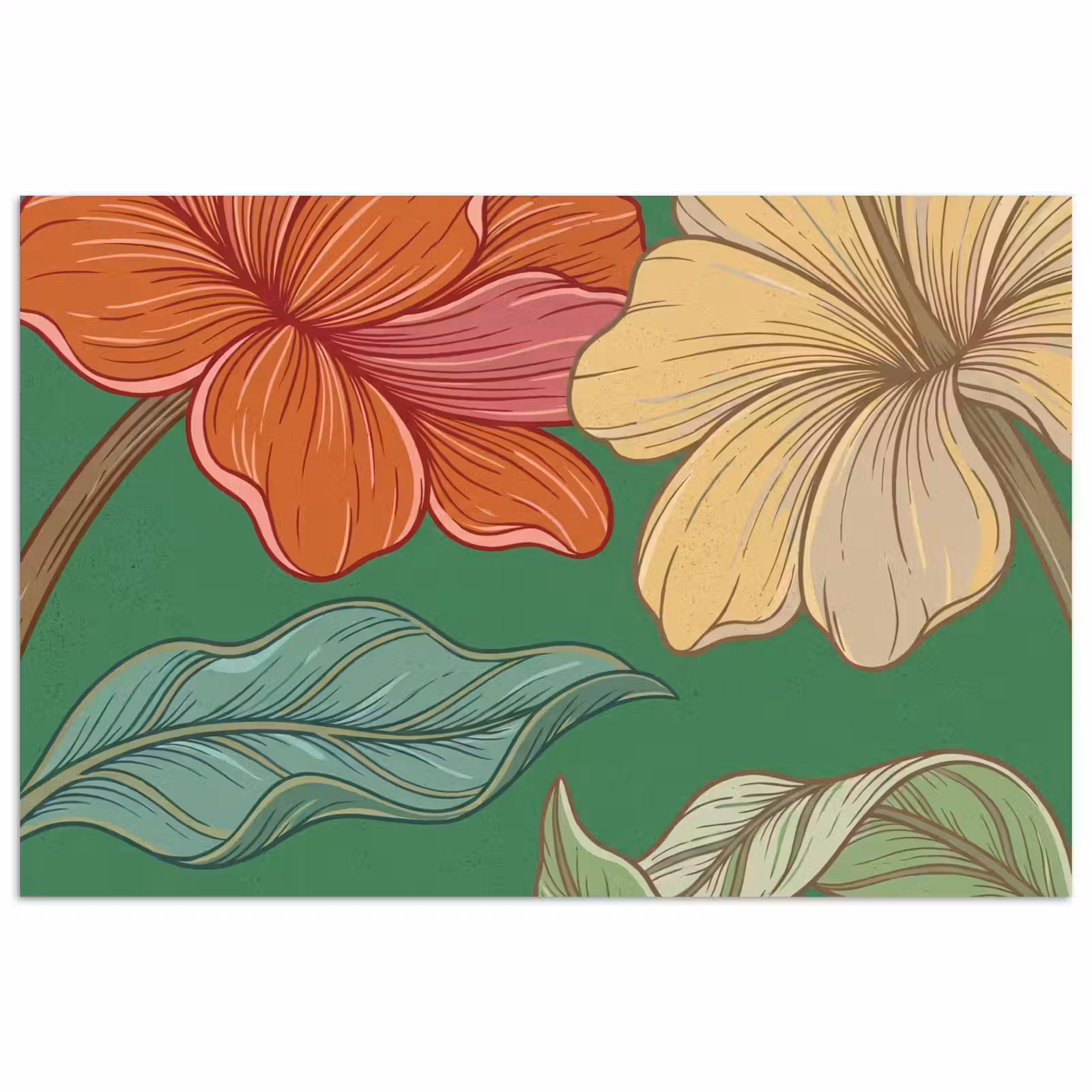 Poster - Blumen – Grün – Illustration - Bloemen - Groen - Illustratie poster papier klein