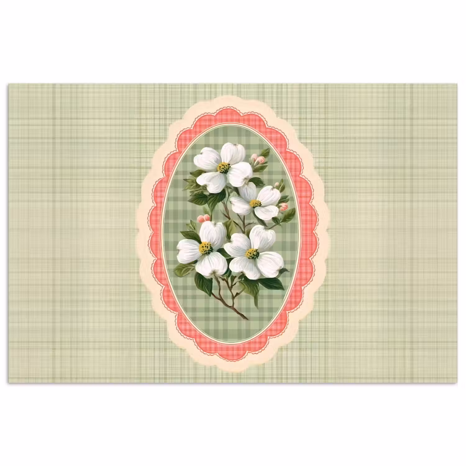 Bloemen - Illustratie - Geruit - Groen poster papier klein -3d