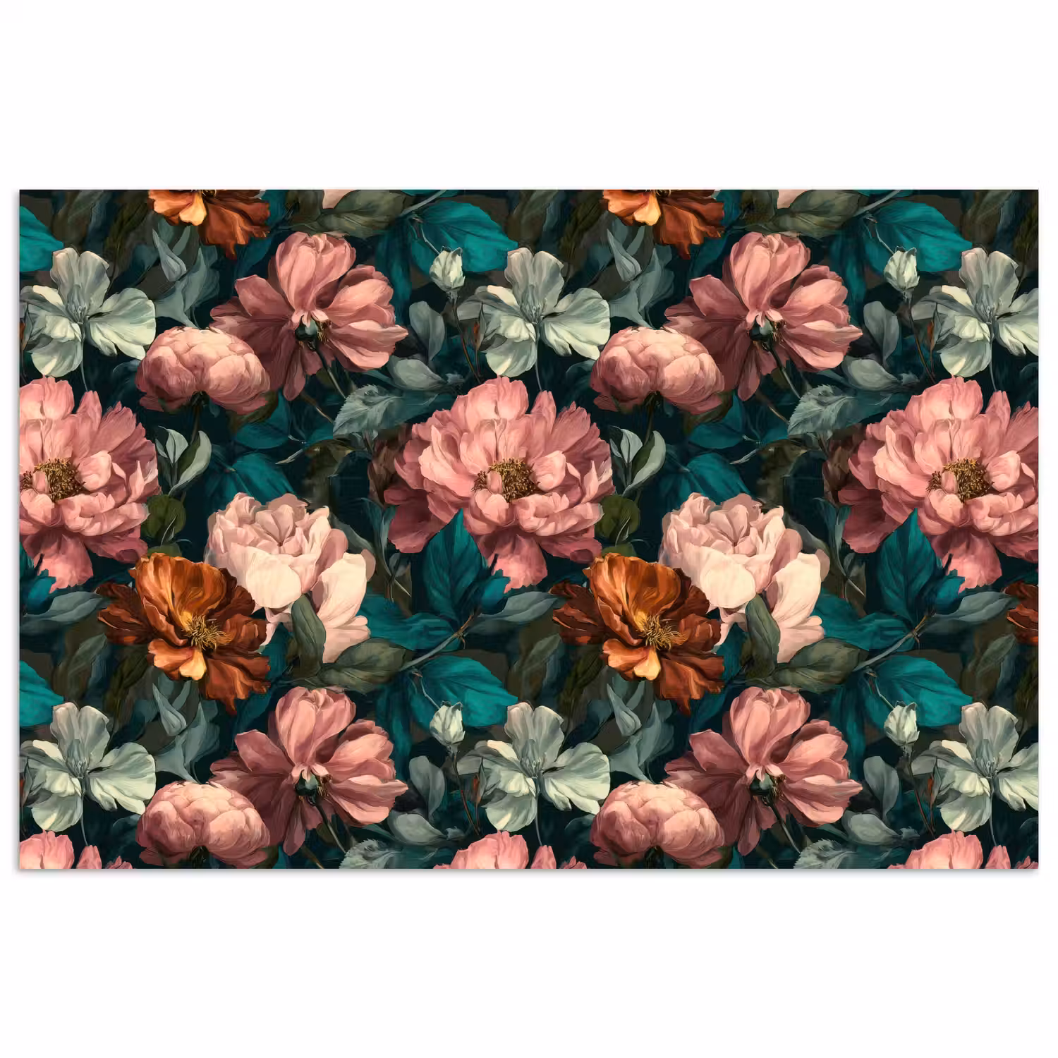 Bloemen - Schilderachtig - Patroon - Roze poster papier klein 62 -3d