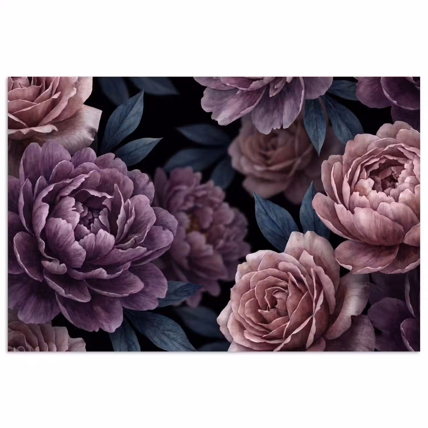 Bloemen - Patroon - Donker - Botanisch - Paars poster papier klein -3d