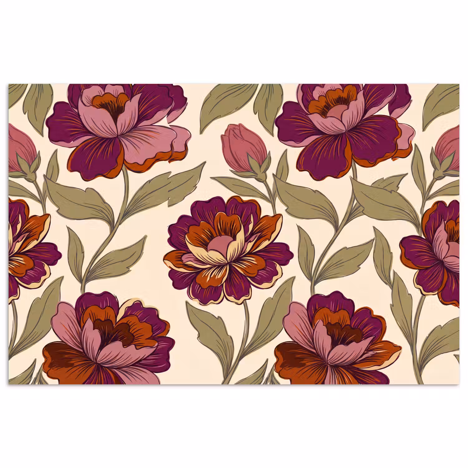 Bloemen - Patroon - Natuur - Modern - Paars poster papier klein -3d