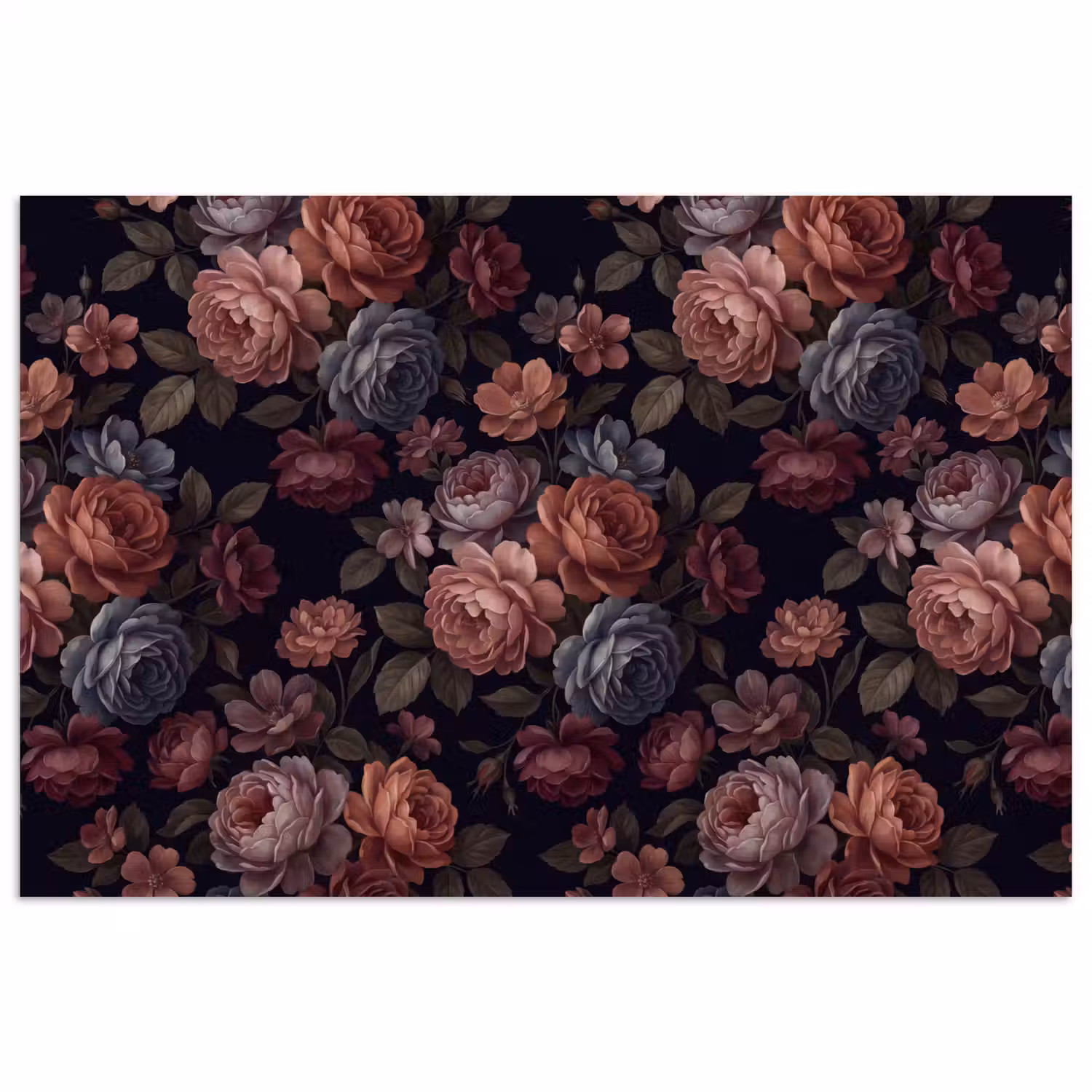 Bloemen - Patroon - Vintage - Donker - Roze poster papier klein -3d
