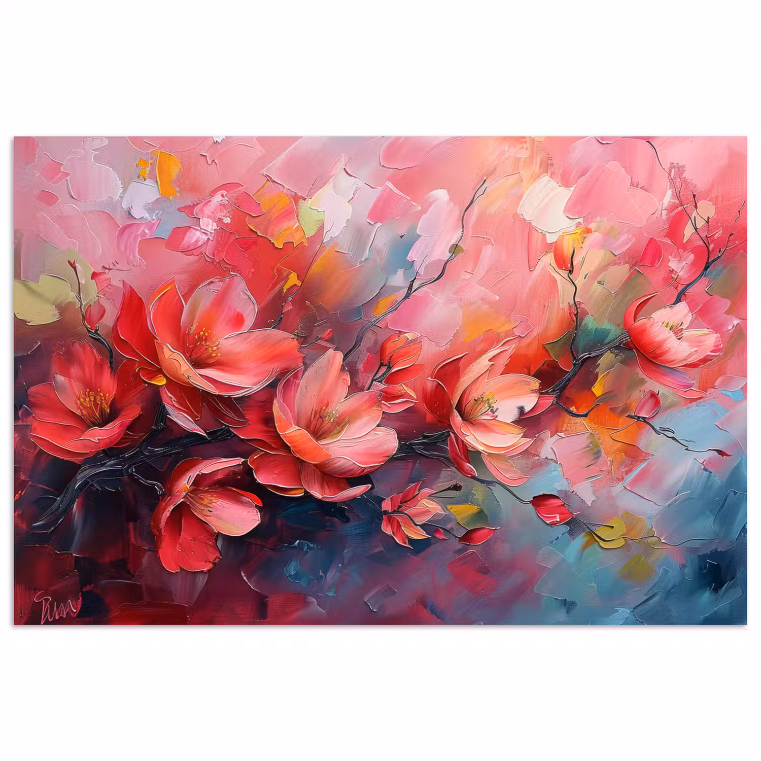 Bloemen - Roze - Watercolor - Natuur- Kunst poster papier klein -3d