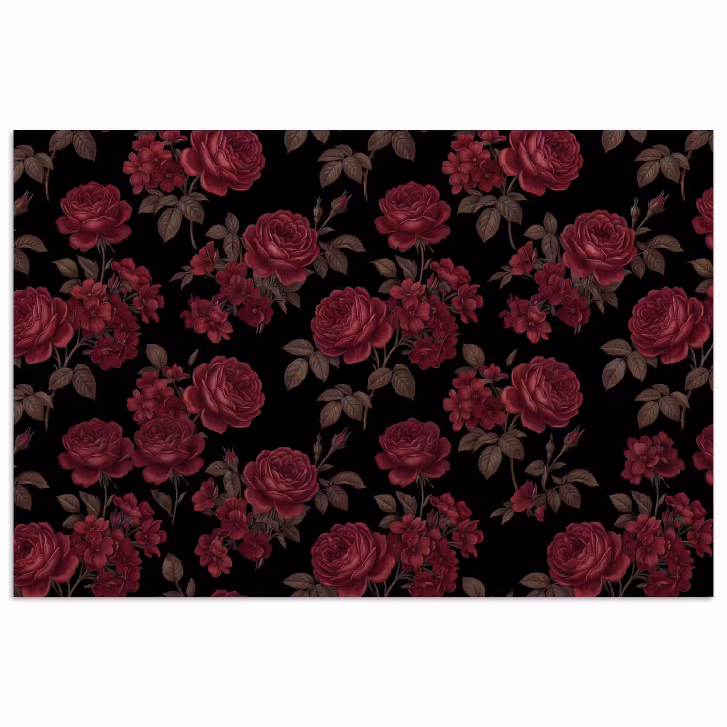 Bloemen - Roos - Patroon - Klassiek - Rood poster papier klein -3d