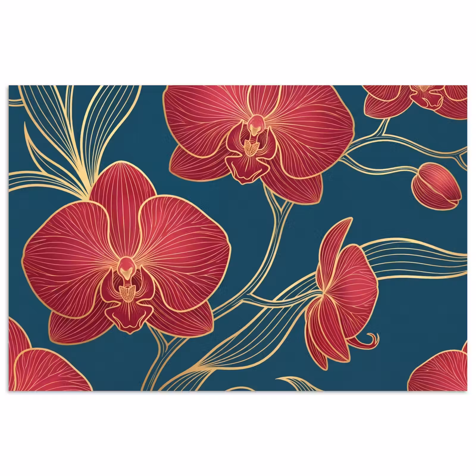 Poster - Blumen – Rot – Gold - Bloemen - Rood - Goud poster papier klein