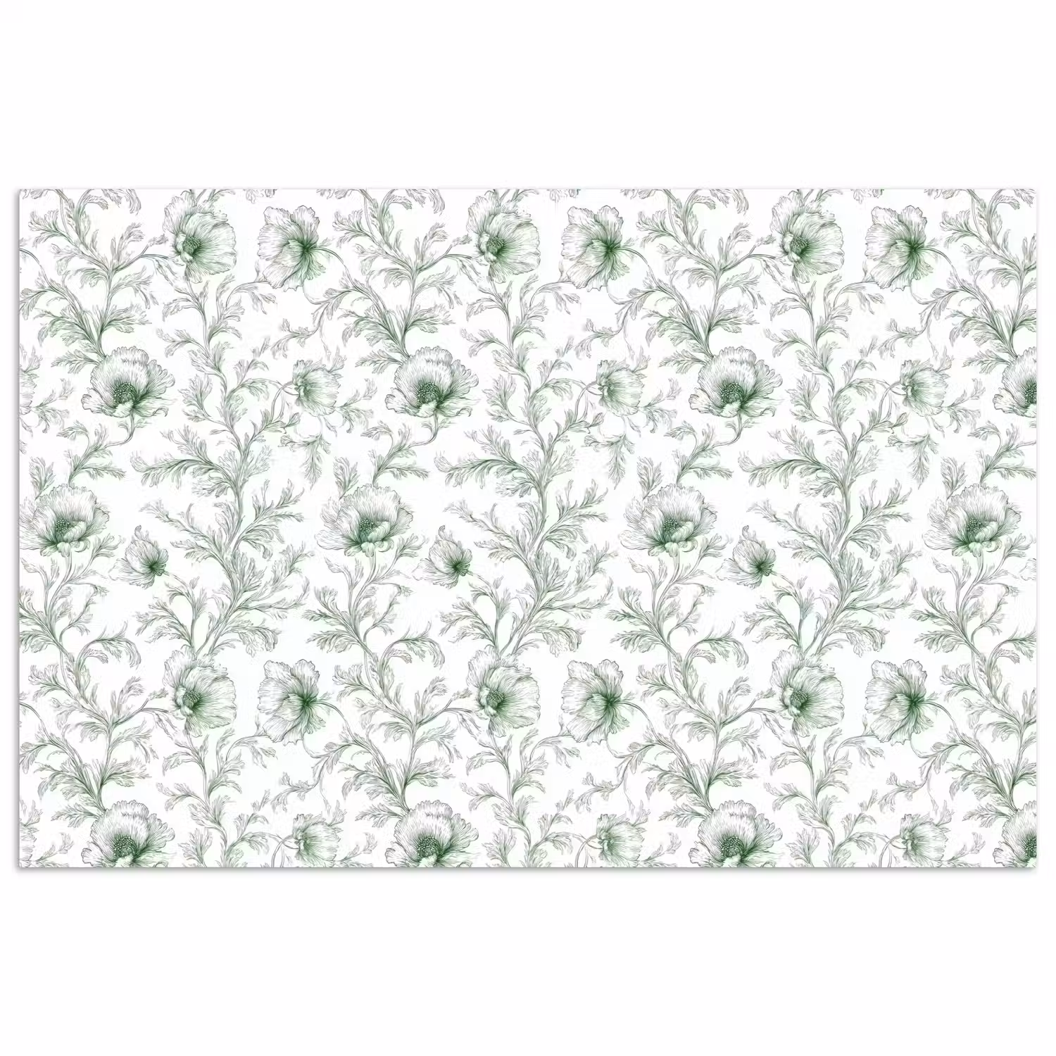 Bloemen - Getekend - Groen poster papier klein 62 -3d