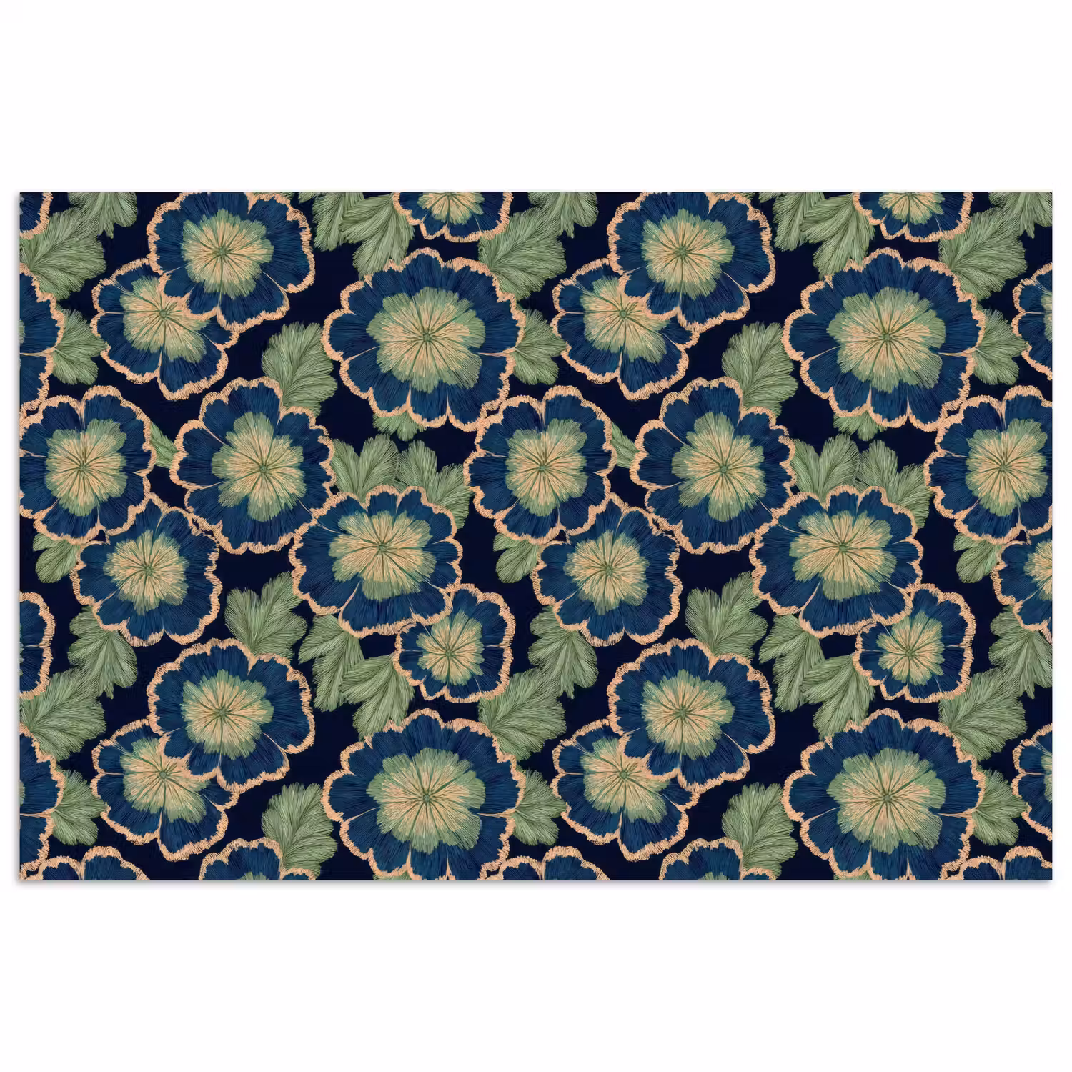 Bloemen - Borduurwerk - Patroon - Blauw - Groen poster papier klein 62 -3d
