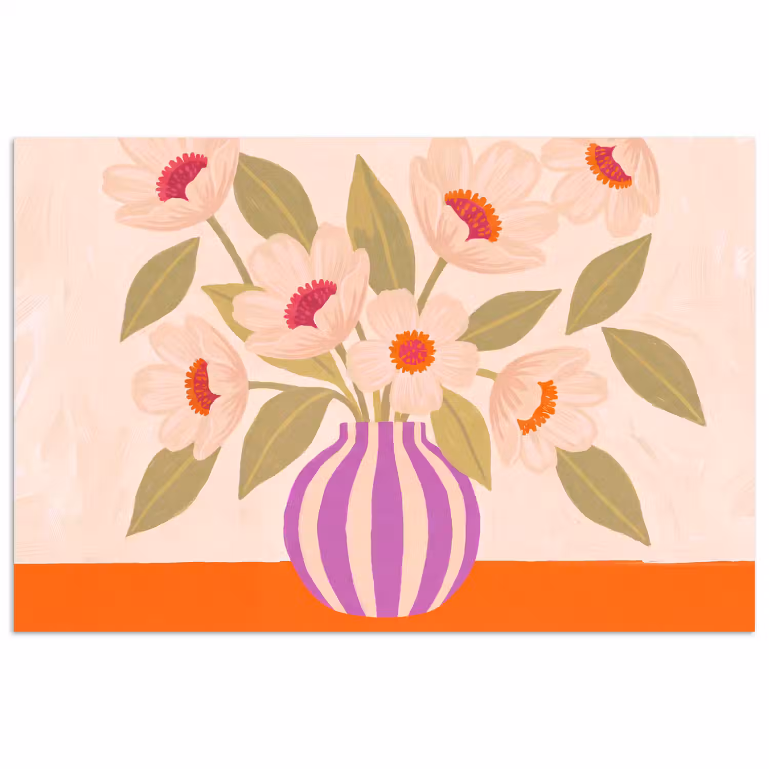 Bloemen - Vaas - Abstract - Paars - Oranje poster papier klein -3d