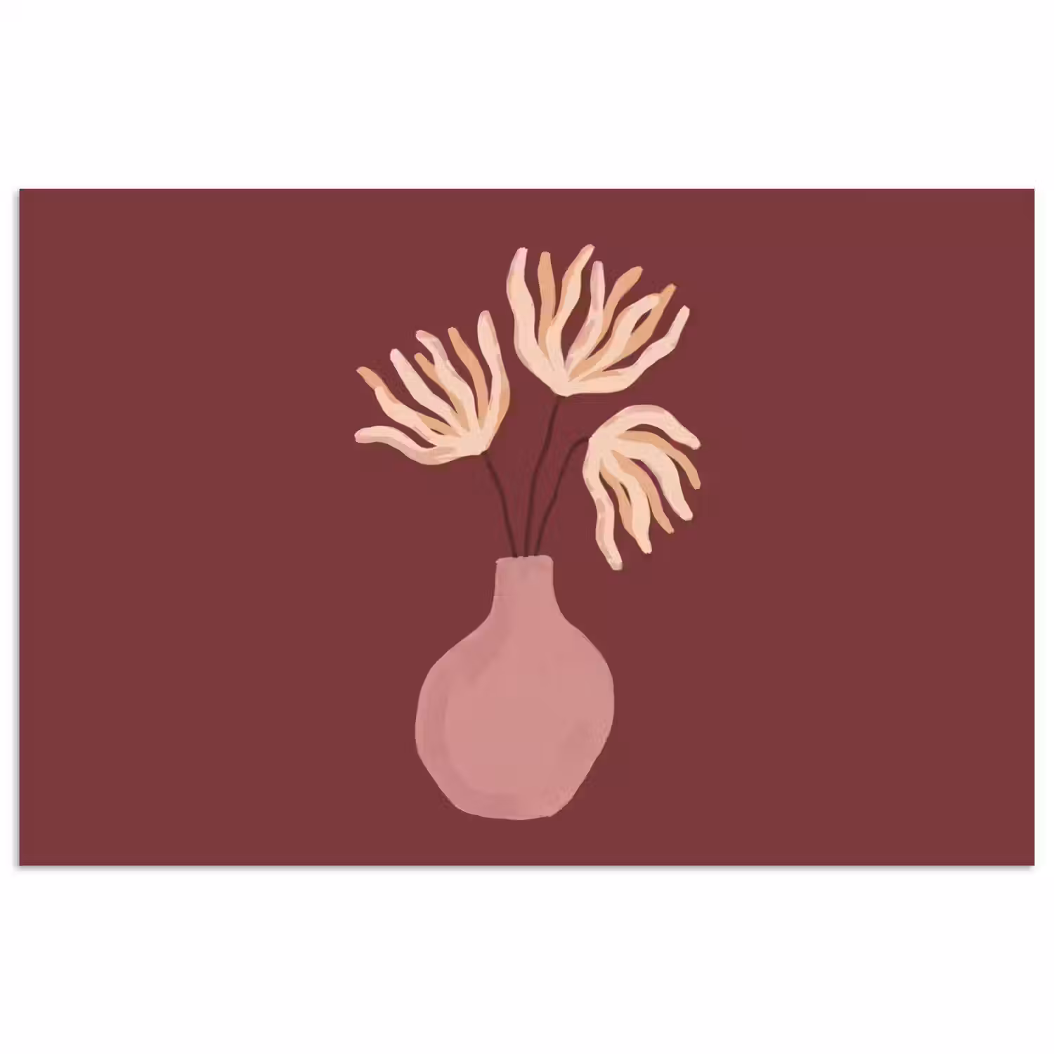 Bloemen - Vaas - Abstract - Modern - Aardetinten poster papier klein -3d