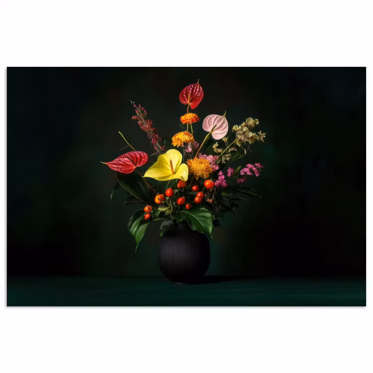 Bloemen - Vaas - Zwart poster papier klein -3d