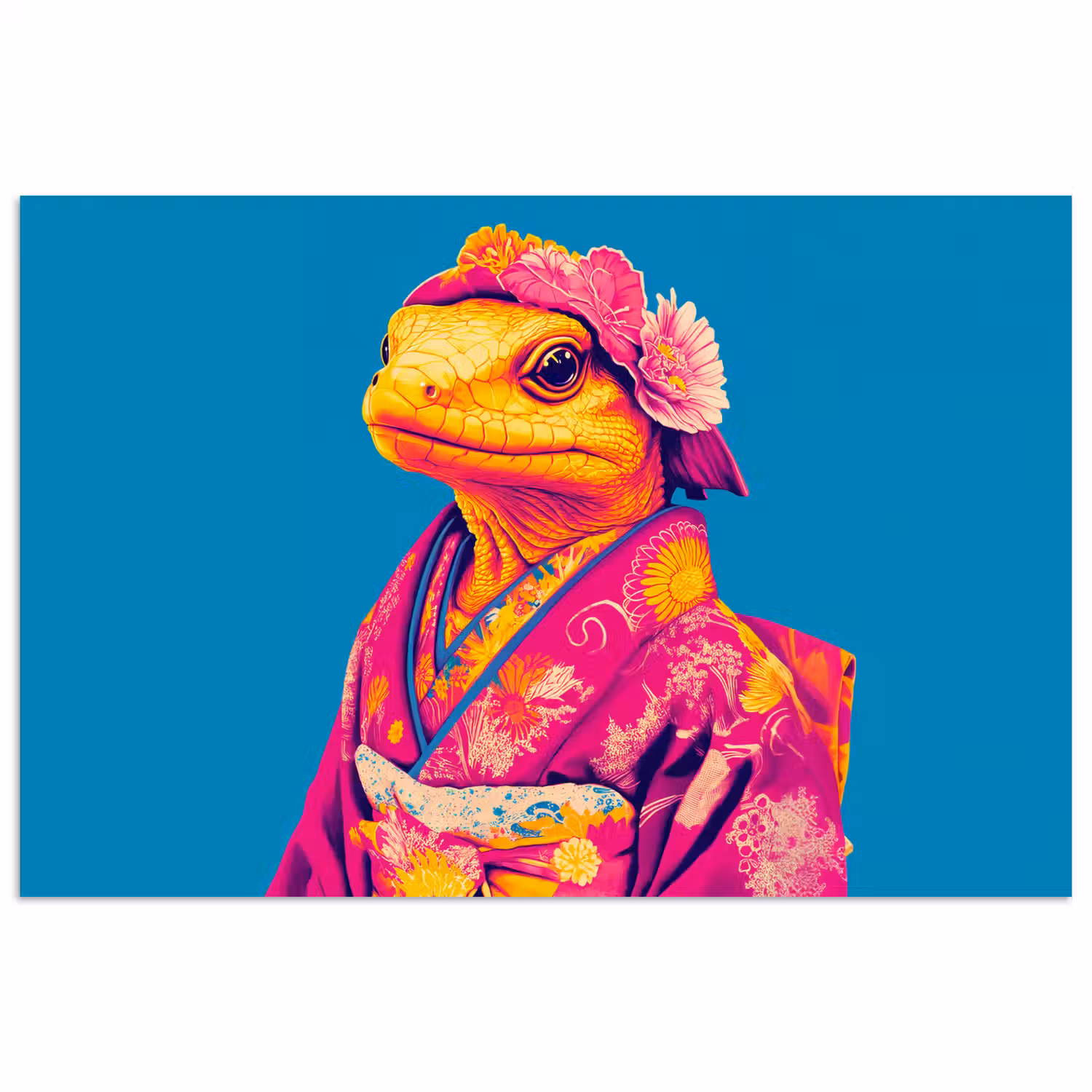 Bloemenkrans - Hagedis - Kimono - Paars poster papier klein -3d