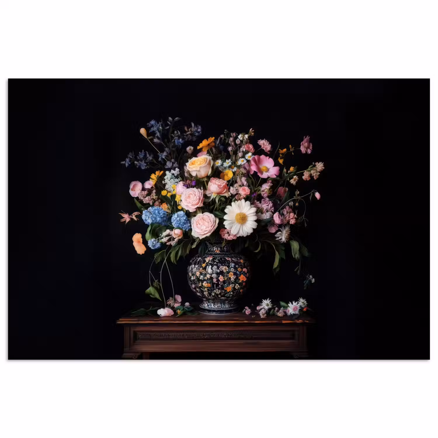 Bloemenvaas - Hout - Bloemen - Boeket poster papier klein -3d
