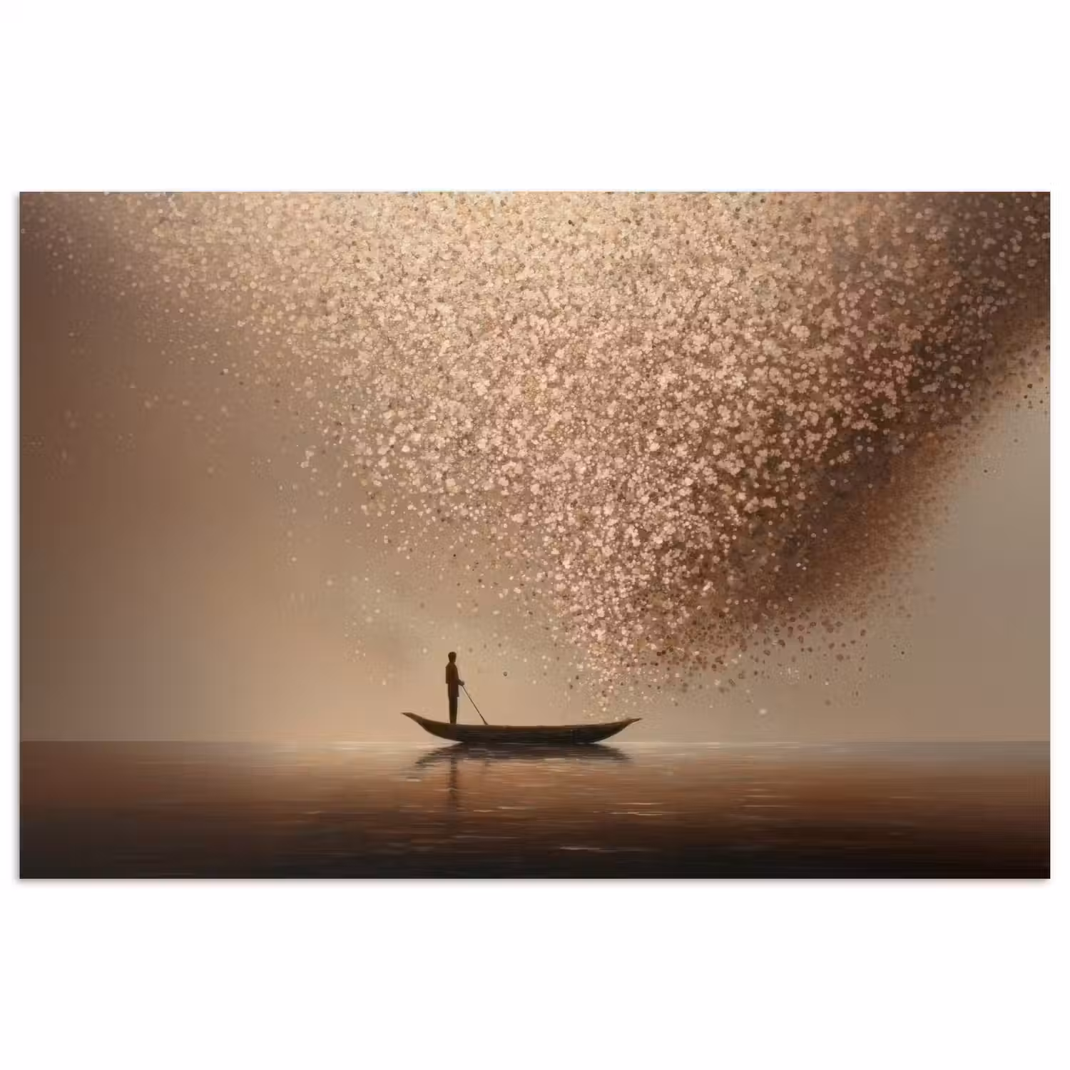 Bootje - Blaadjes - Goud - Water poster papier klein -3d