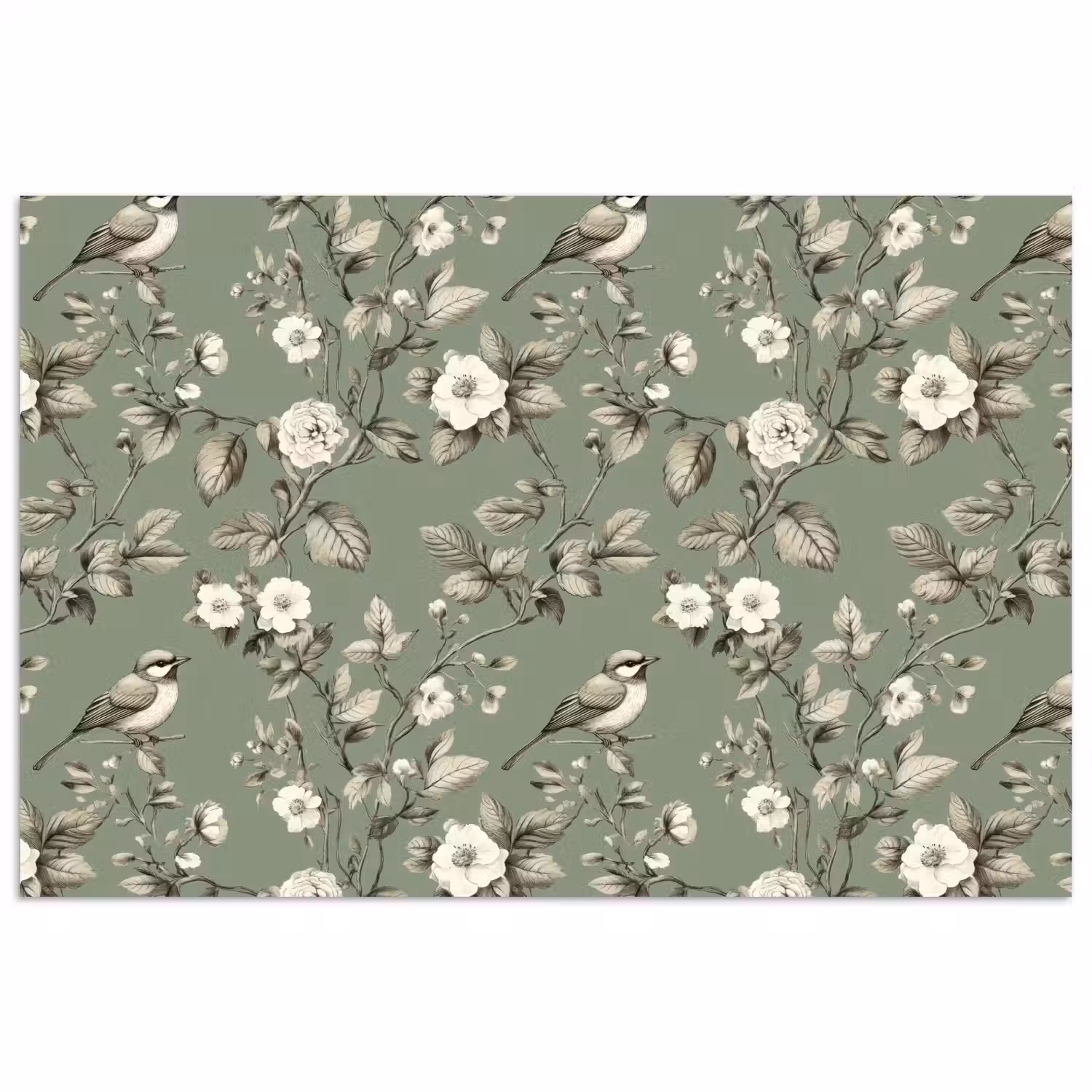 Botanisch - Vogels - Groen poster papier klein 62 -3d