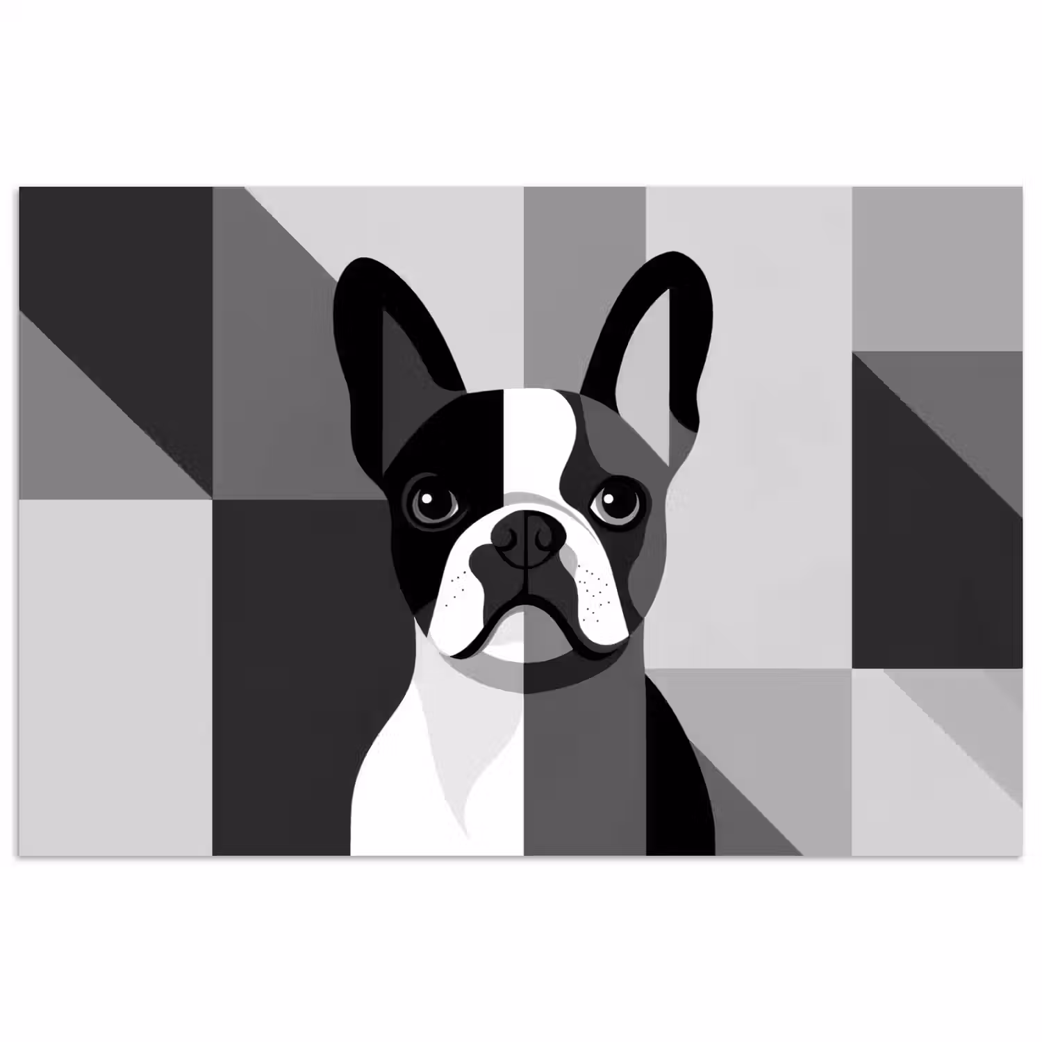 Buldog - Zwart - Abstract - Vlakken poster papier klein -3d