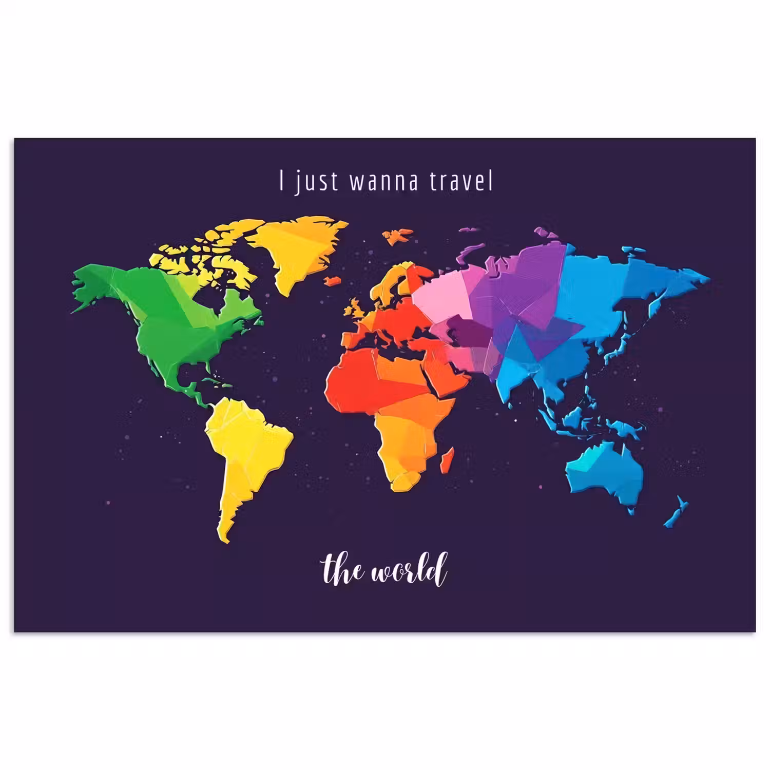 Kleurrijk - Wereldkaart - Travel - Quote poster papier klein -3d