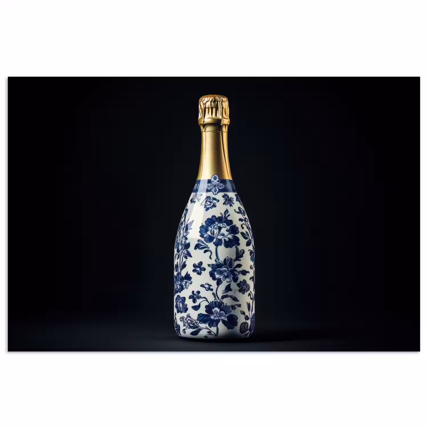 Champagne - Bloemen - Goud - Chique poster papier klein -3d