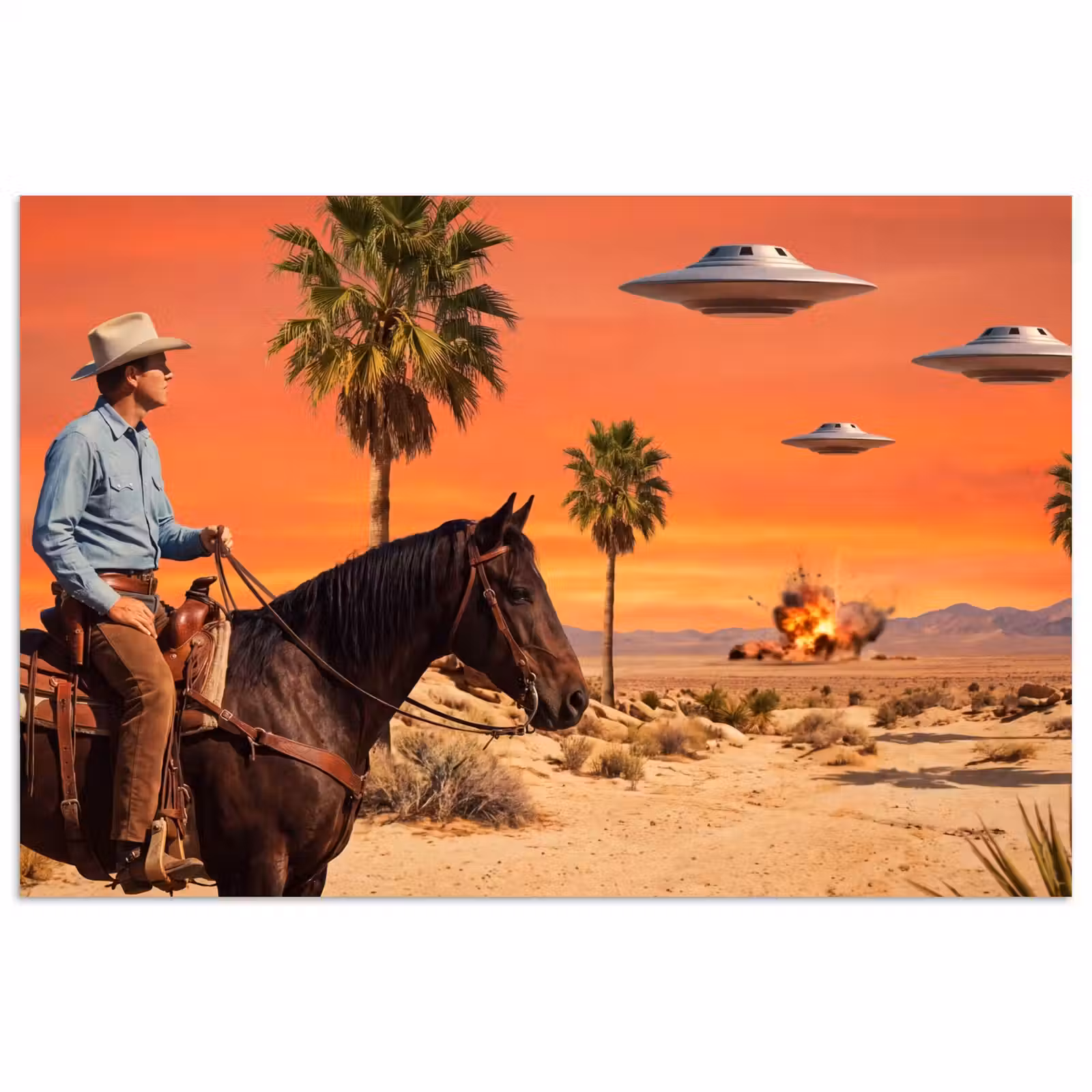 Poster - Cowboy – Pferd – Wüste - Cowboy - Paard - Woestijn poster papier klein