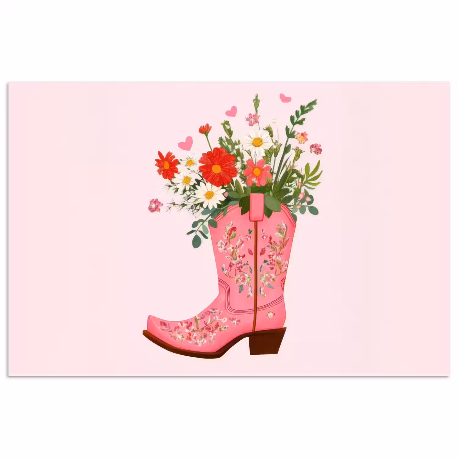 Cowboylaarzen - Roze - Boeket - Bloemen poster papier klein -3d