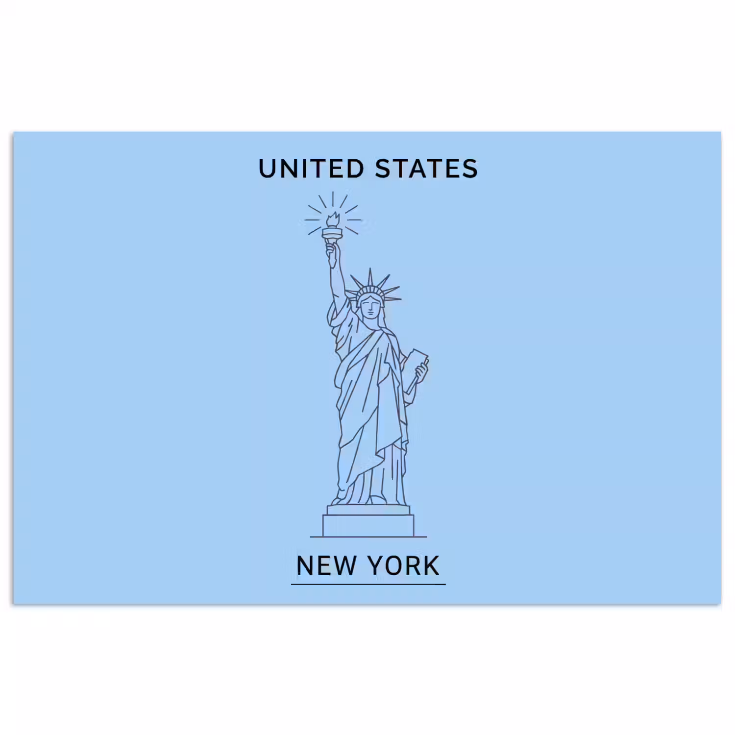 Monument - Vrijheidsbeeld - New York - Minimalistisch - Blauw poster papier klein -3d