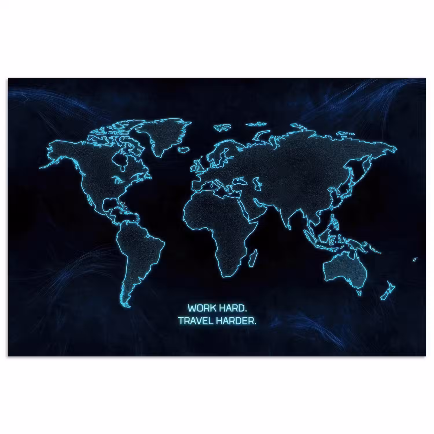 Digitaal - Wereldkaart - Blauw - Quote poster papier klein -3d