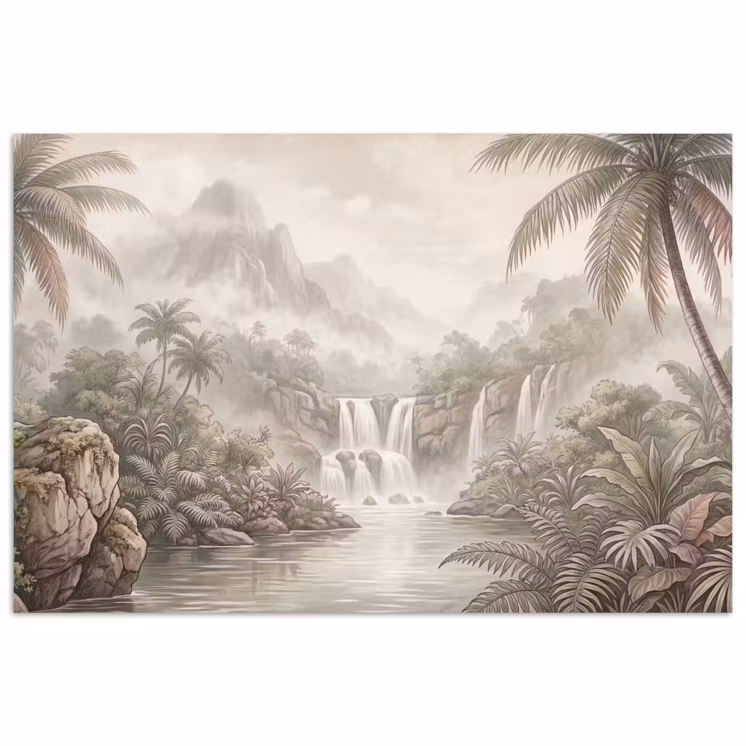 Jungle - Watervallen - Tropisch - Illustratie poster papier klein -3d