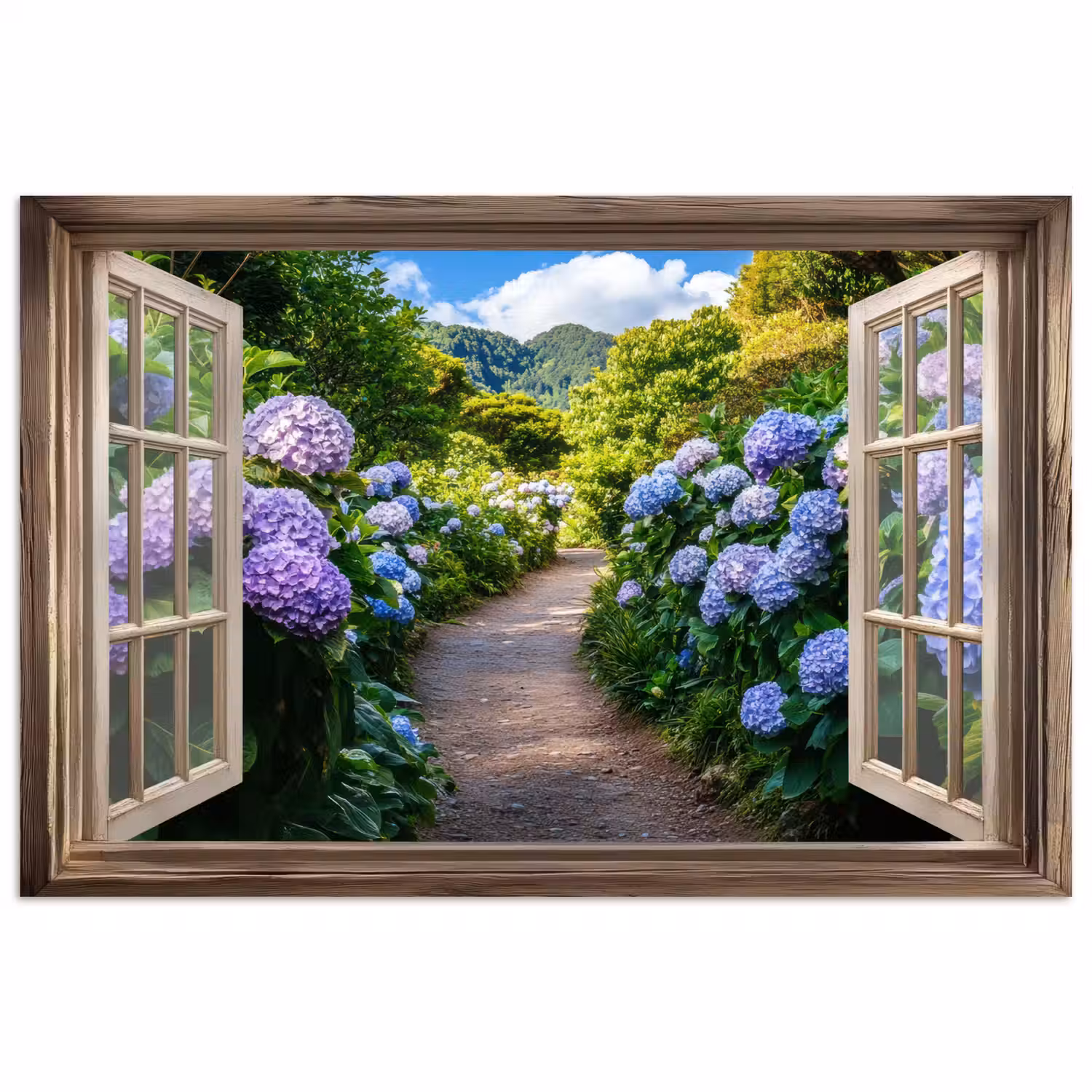 Doorkijk - Hortensia - Pad - Natuur poster papier klein -3d