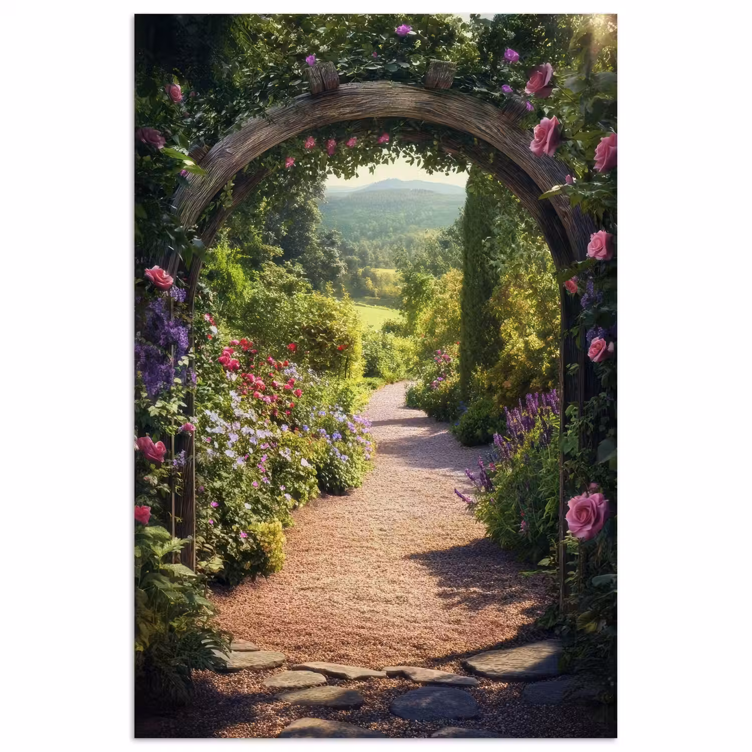 Doorkijk - Bloemen - Natuur - Rozenboog poster papier klein -3d