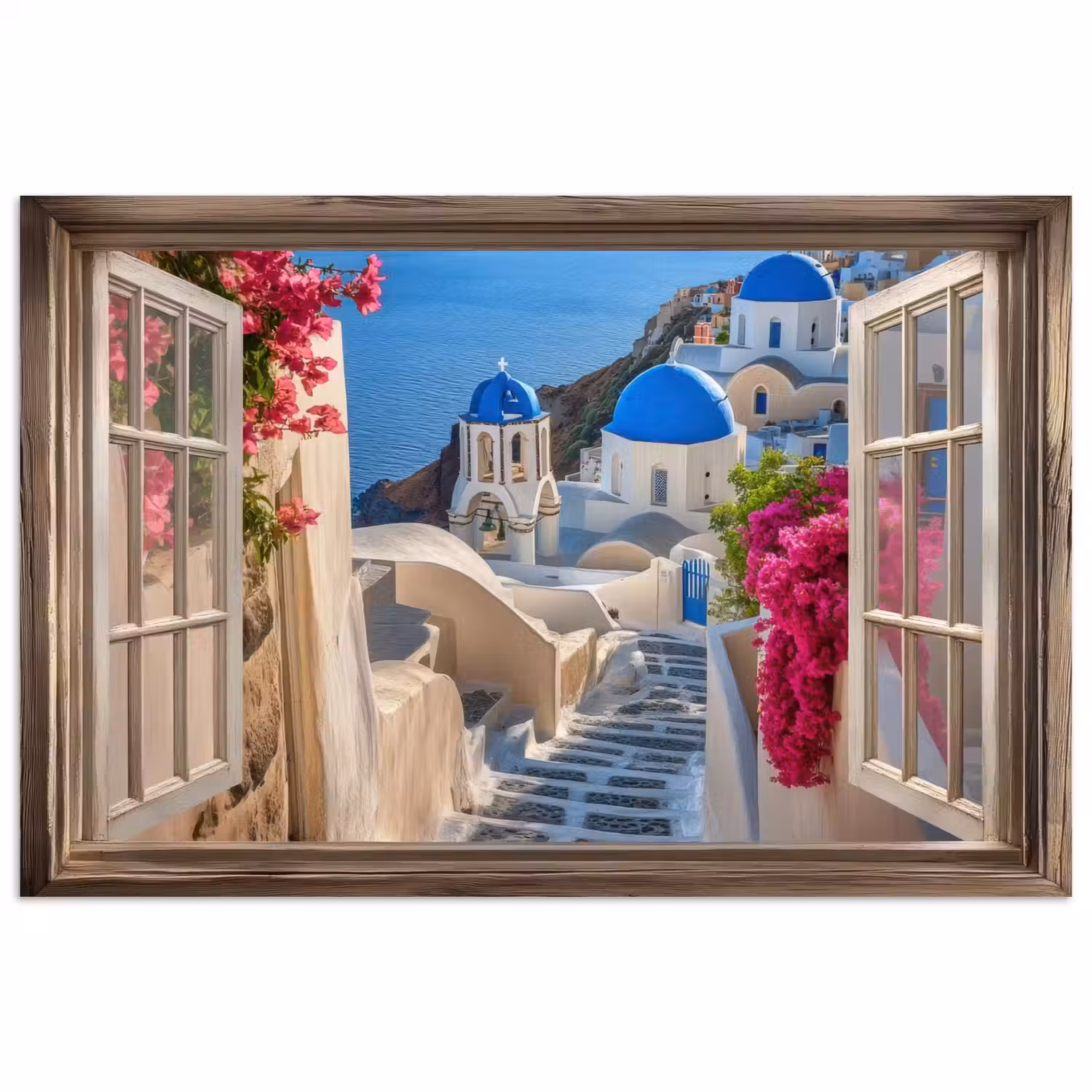 Doorkijk - Santorini - Landschap - Blauw - Grieks poster papier klein -3d