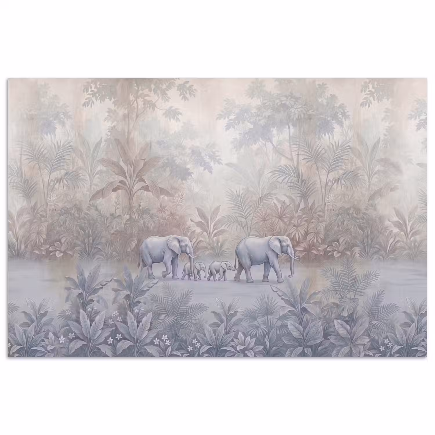 Olifant - Familie - Jungle - Illustratie - Grijs poster papier klein -3d