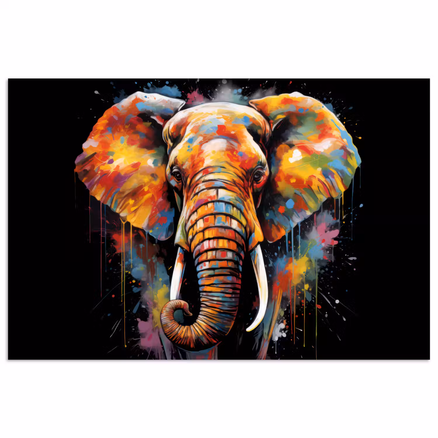 Olifant - Graffiti - Zwart - Dieren - Kleuren poster papier klein -3d