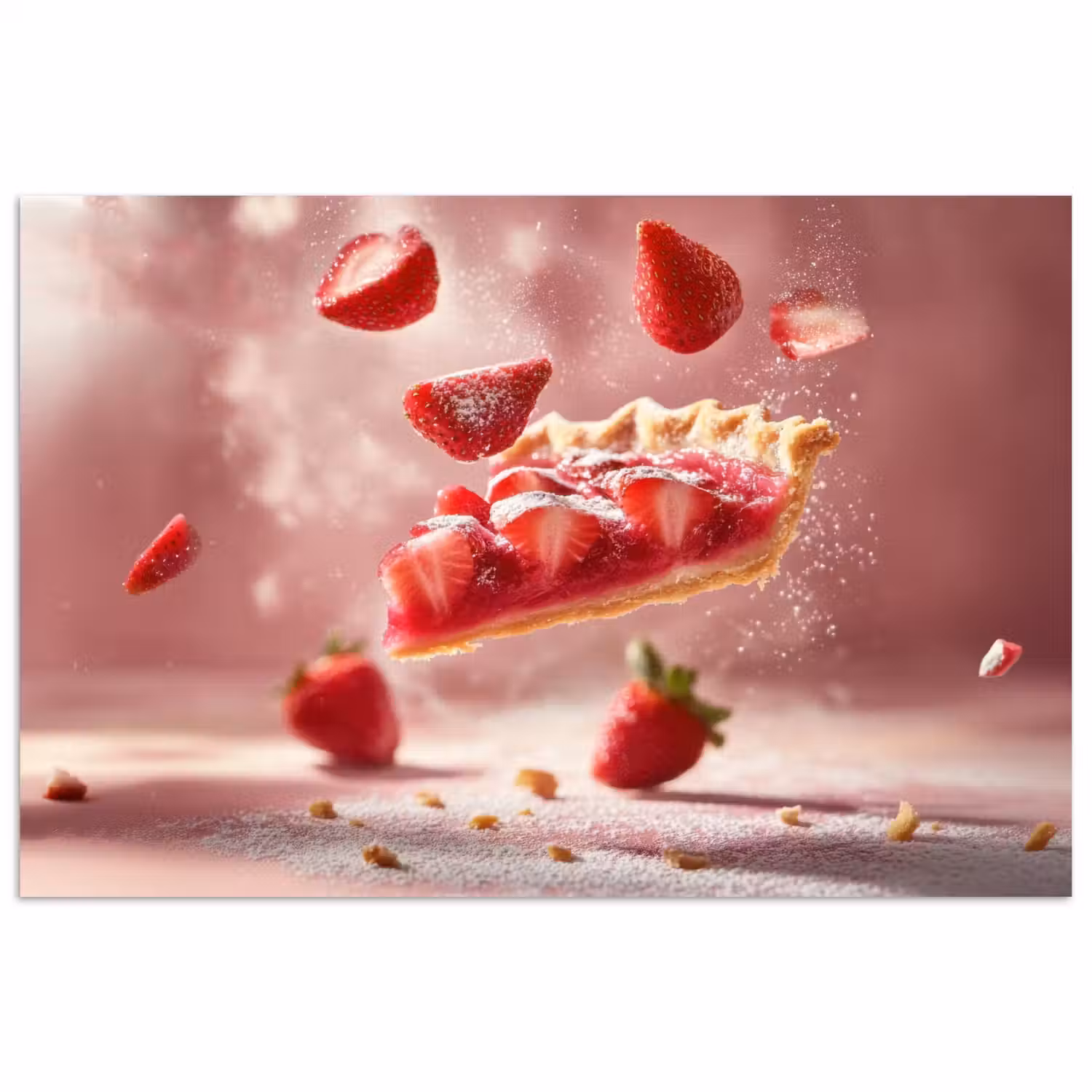 Aardbei - Taart- Eten - Roze poster papier klein -3d